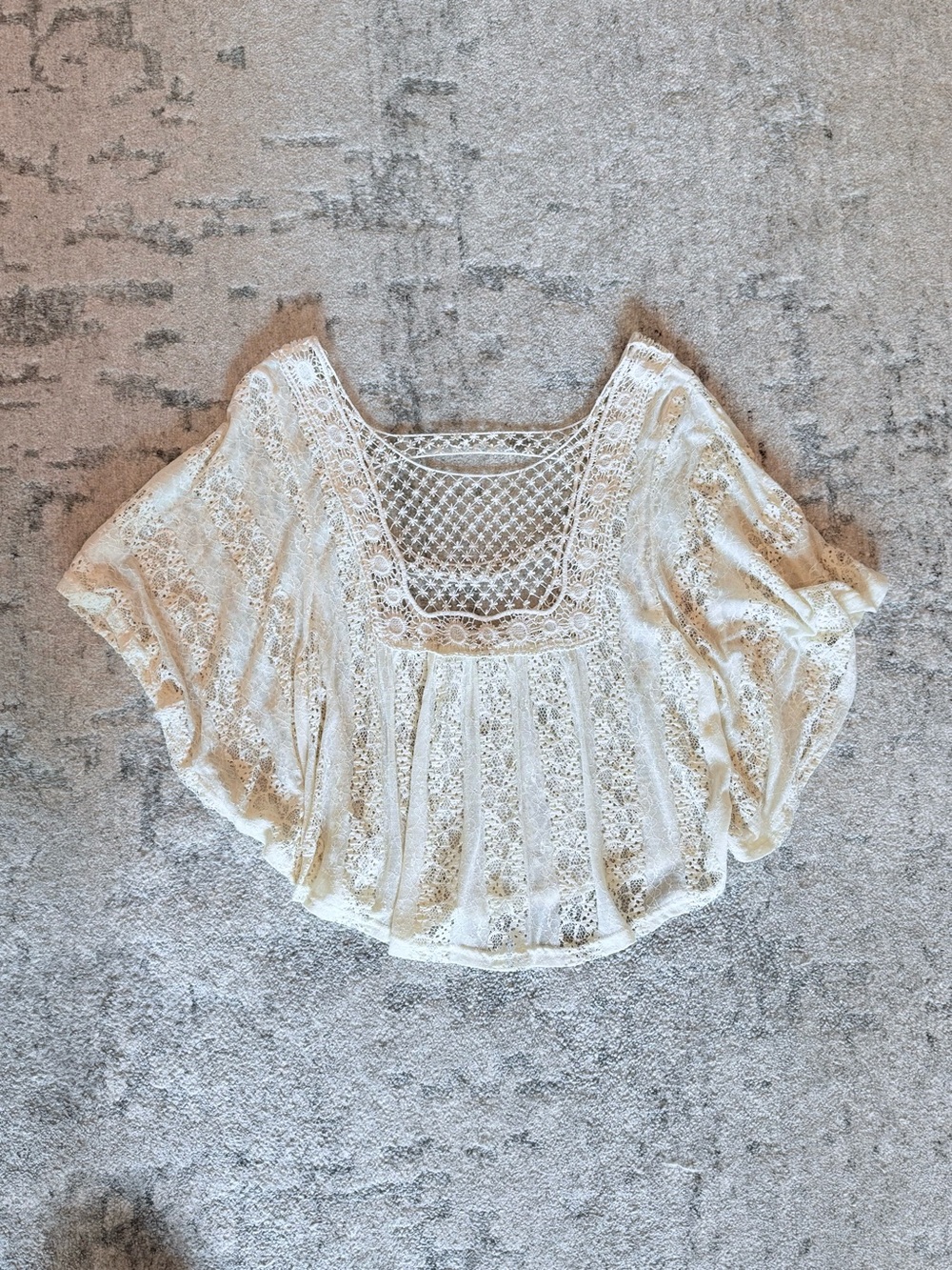 Cream Lace Crochet Square Neck Top
